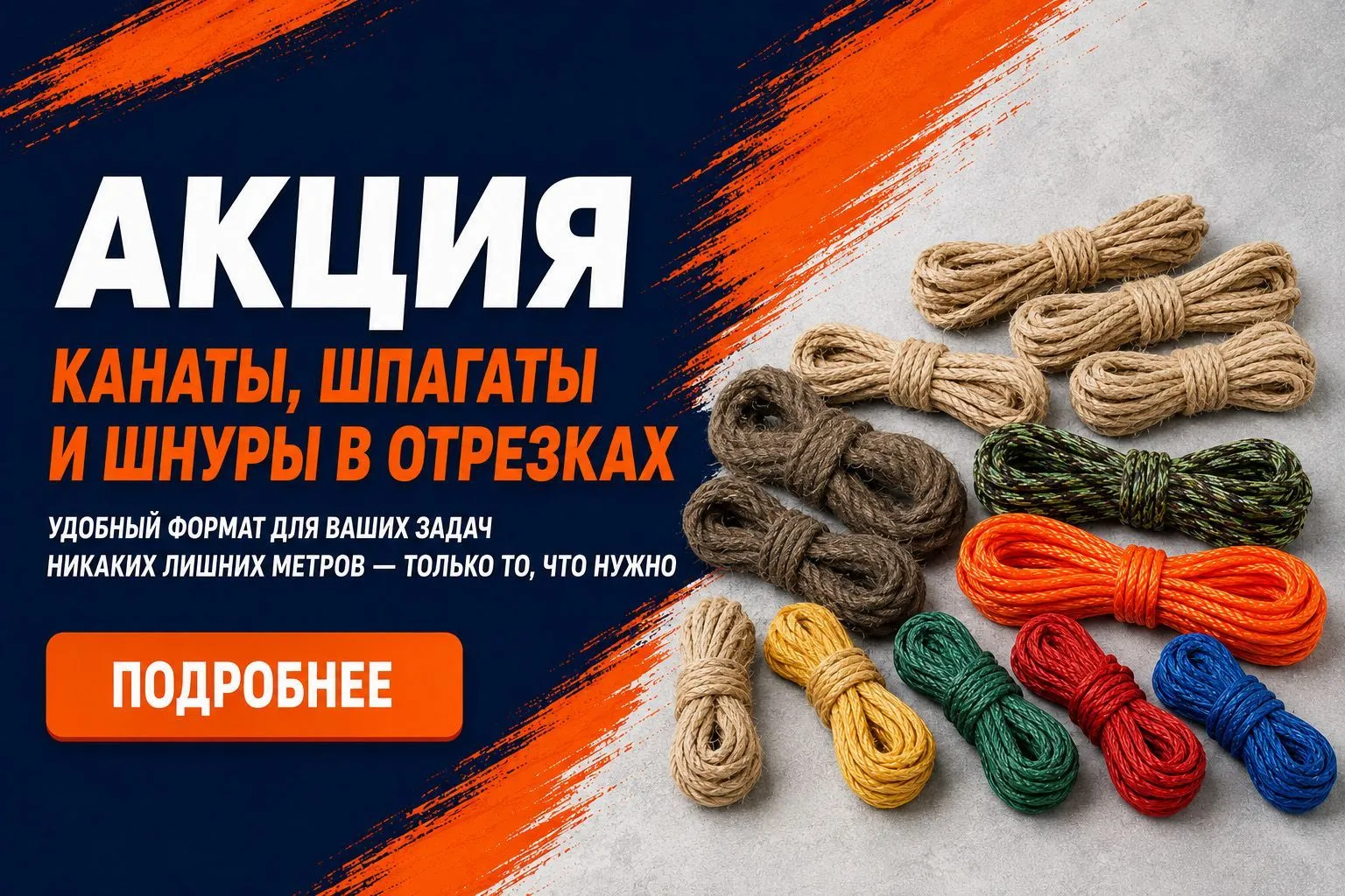 Акция! Канаты, шпагаты и шнуры в отрезках Акция! Канаты, шпагаты и шнуры в отрезках